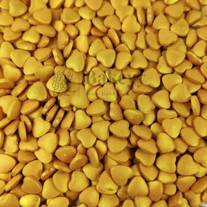 Heart-Shaped Sugar Confetti | Edible Cake & Dessert Decorations | Metallic Finish | 200 gm - Bakeyy.com - India - Heart-Shaped Sugar Confetti | Edible Cake & Dessert Decorations | Metallic Finish | 200 gm - Gold