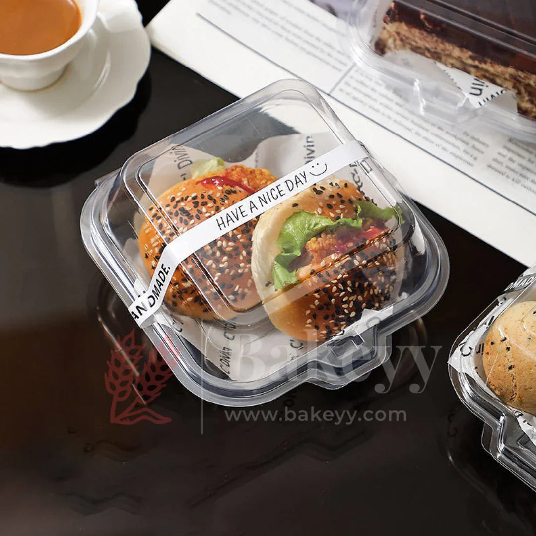 Square Stackable Burger Boxes with Clear Lid | Pack of 50