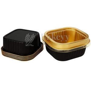 Aluminum Foil Baking Containers with Transparent Lid | Square Tins | Bake N Serve | Pack of 100 - Bakeyy.com - India - Aluminum Foil Baking Containers with Transparent Lid | Square Tins | Bake N Serve | Pack of 100 - Black / 125 ml