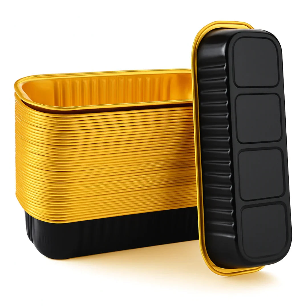 Aluminum Foil Baking Containers with Transparent Lid | Rectangle Tins | Bake N Serve | Pack of 100