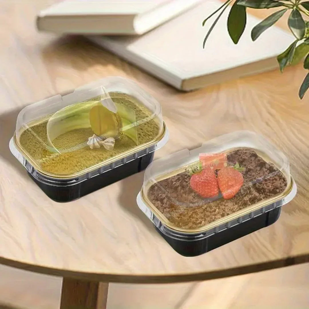 Aluminum Foil Baking Containers with Transparent Lid | Rectangle Tins | Bake N Serve | Pack of 100