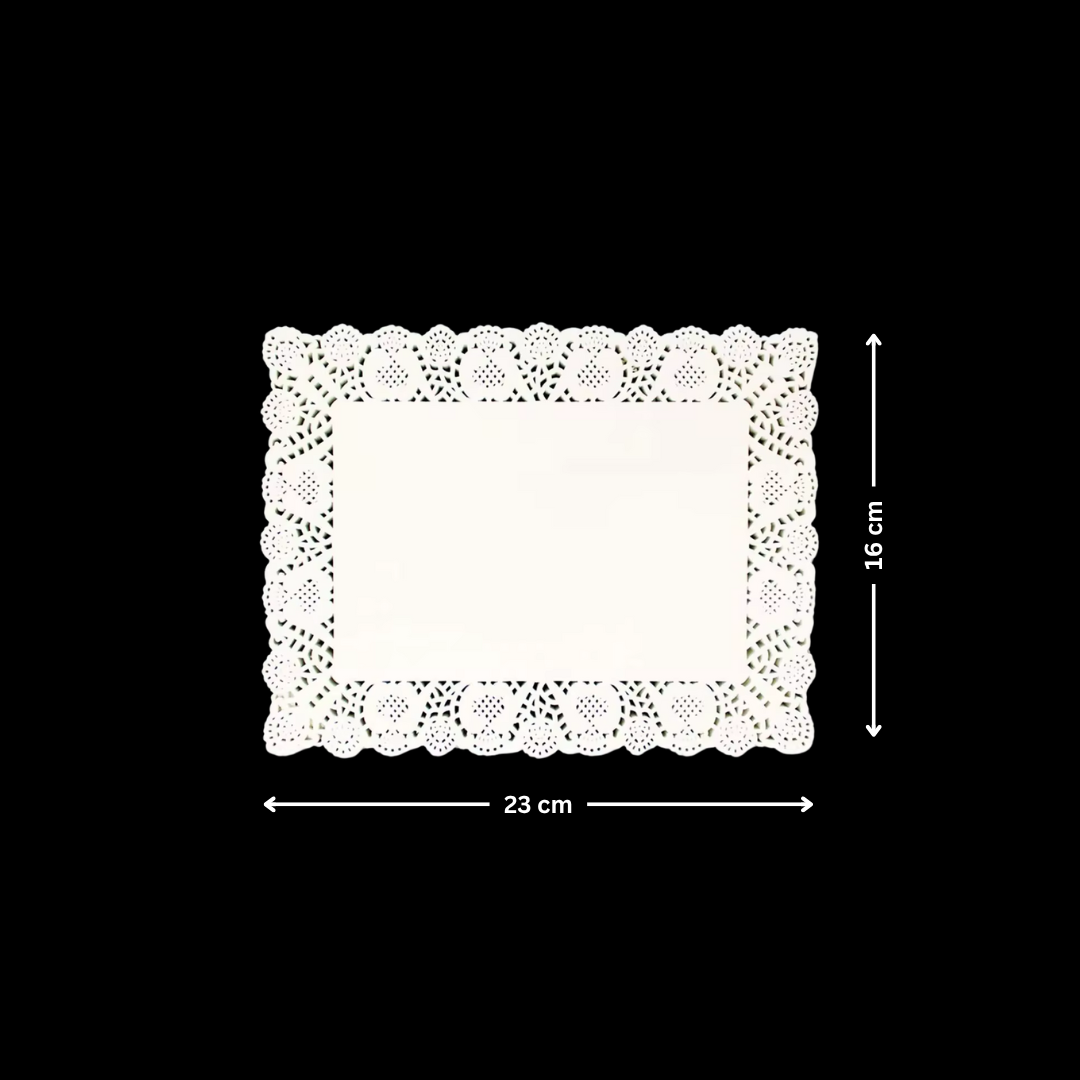 Paper Doilies | Rectangle Decorative Paper Doilies | Cake Liner Table Mats | 100 Pieces - Bakeyy.com - India - Paper Doilies | Rectangle Decorative Paper Doilies | Cake Liner Table Mats | 100 Pieces - 16x23 cm