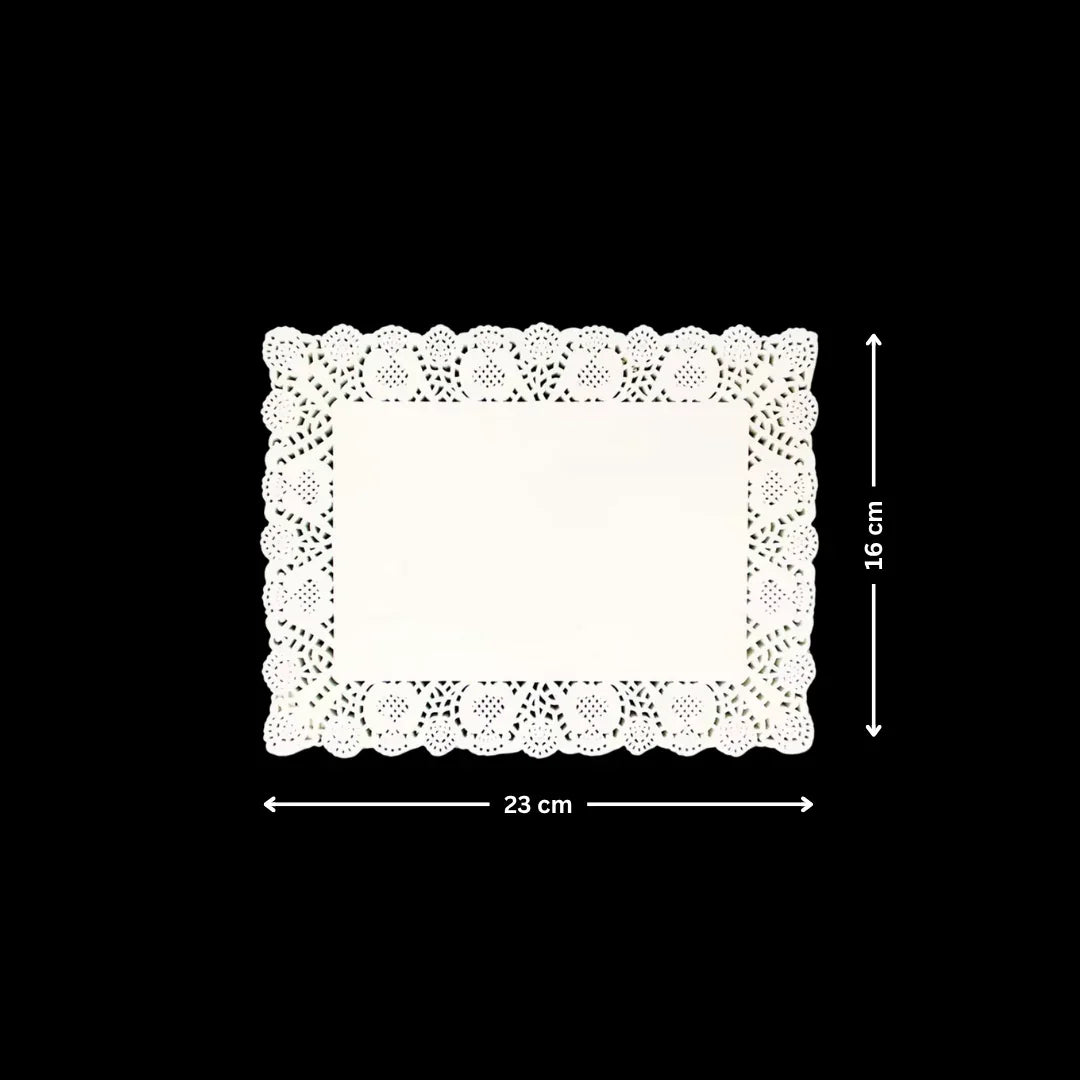 Paper Doilies | Rectangle Decorative Paper Doilies | Cake Liner Table Mats | 100 Pieces - Bakeyy.com - India - Paper Doilies | Rectangle Decorative Paper Doilies | Cake Liner Table Mats | 100 Pieces - 16x23 cm