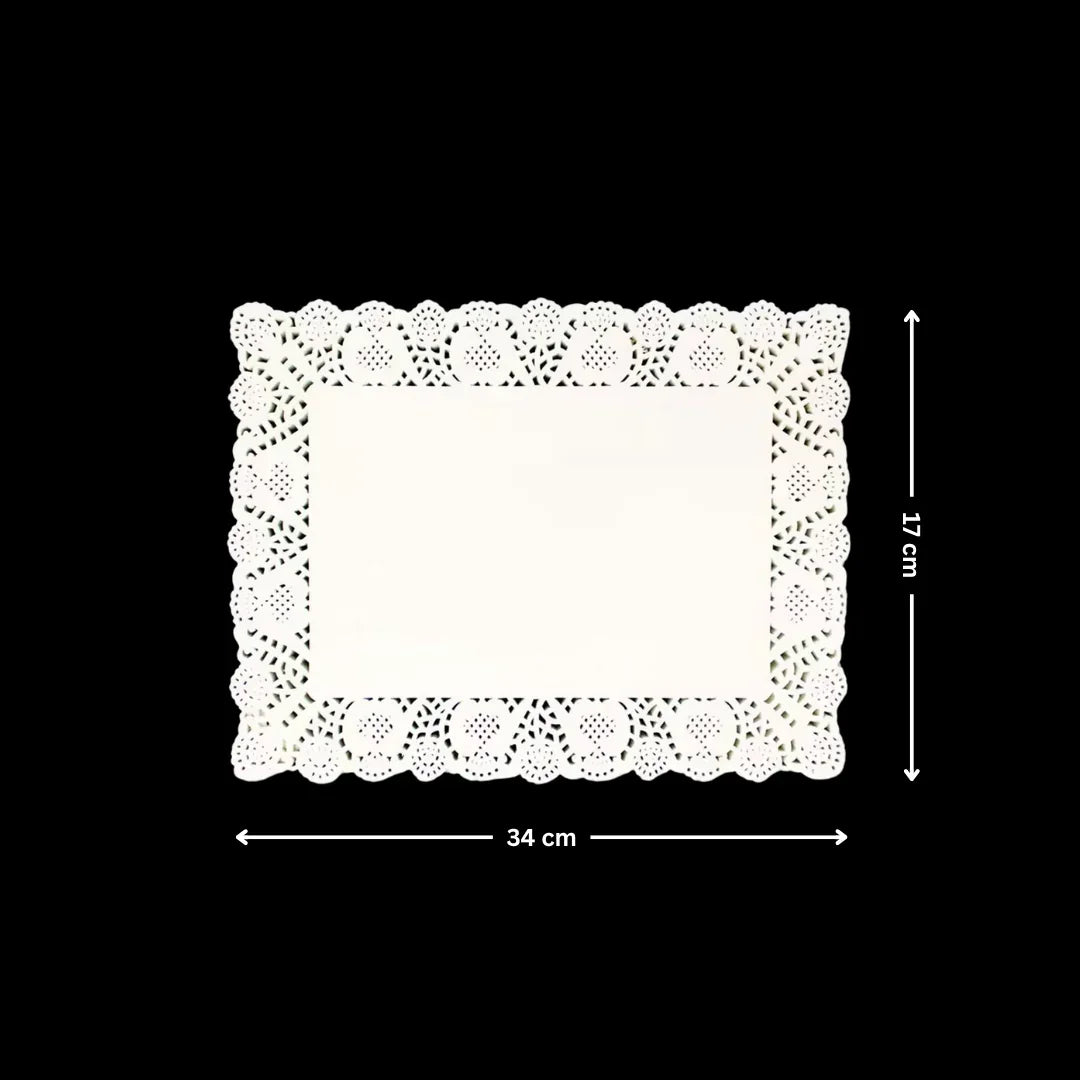 Paper Doilies | Rectangle Decorative Paper Doilies | Cake Liner Table Mats | 100 Pieces - Bakeyy.com - India - Paper Doilies | Rectangle Decorative Paper Doilies | Cake Liner Table Mats | 100 Pieces - 17x34 cm