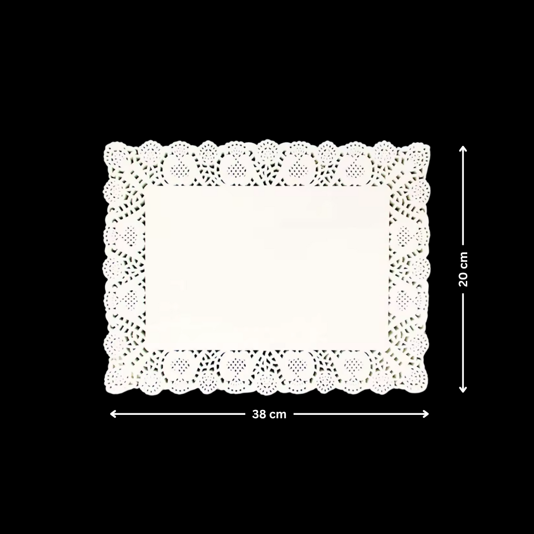 Paper Doilies | Rectangle Decorative Paper Doilies | Cake Liner Table Mats | 100 Pieces - Bakeyy.com - India - Paper Doilies | Rectangle Decorative Paper Doilies | Cake Liner Table Mats | 100 Pieces - 20x38 cm