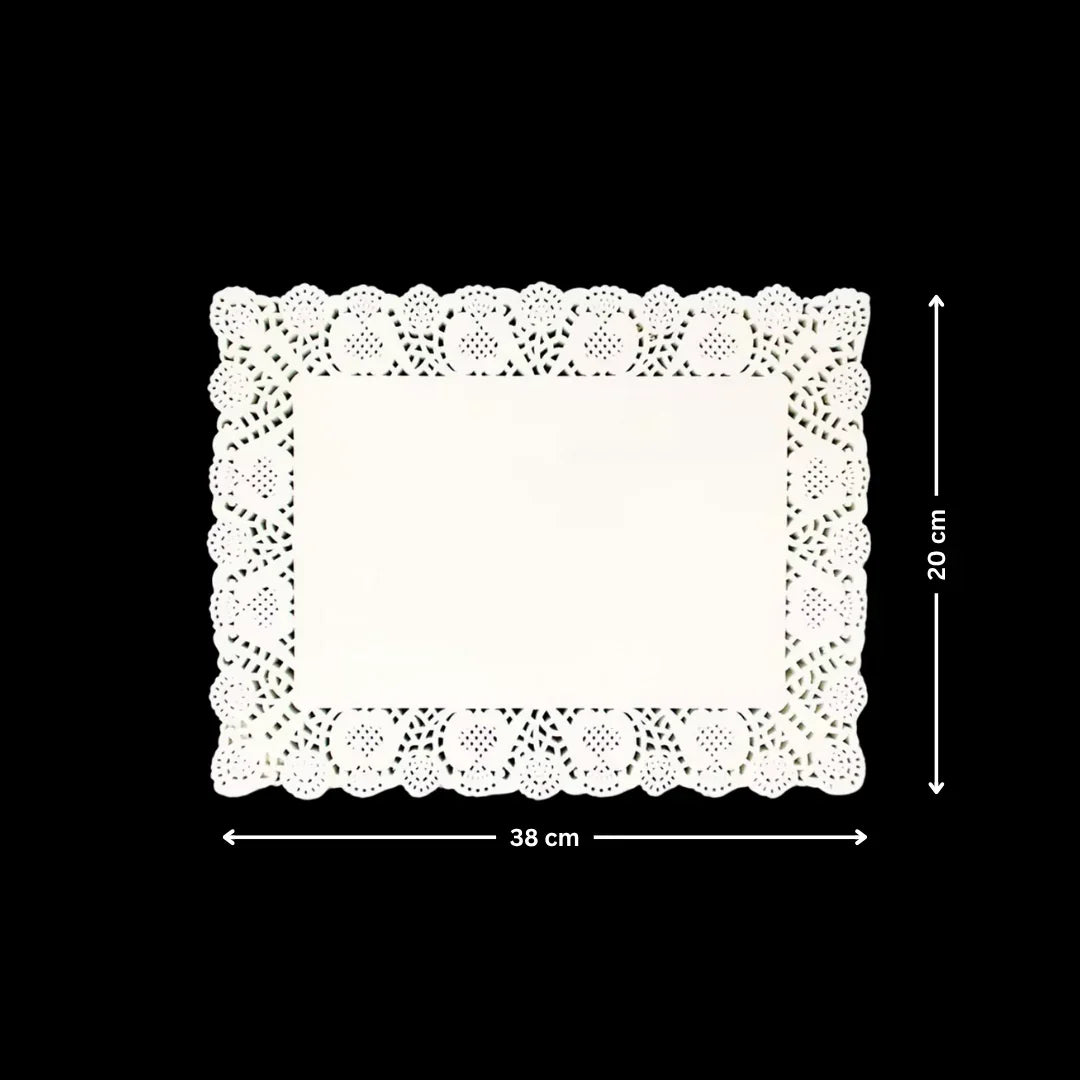Paper Doilies | Rectangle Decorative Paper Doilies | Cake Liner Table Mats | 100 Pieces - Bakeyy.com - India - Paper Doilies | Rectangle Decorative Paper Doilies | Cake Liner Table Mats | 100 Pieces - 20x38 cm