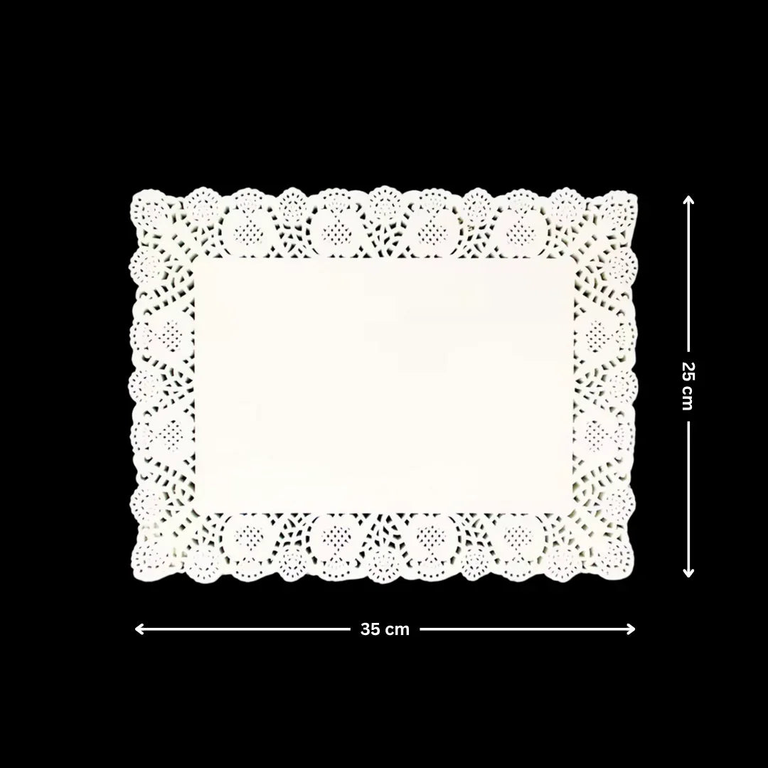 Paper Doilies | Rectangle Decorative Paper Doilies | Cake Liner Table Mats | 100 Pieces - Bakeyy.com - India - Paper Doilies | Rectangle Decorative Paper Doilies | Cake Liner Table Mats | 100 Pieces - 25x35 cm