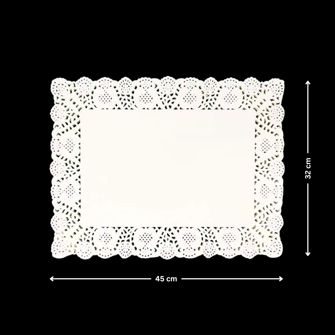 Paper Doilies | Rectangle Decorative Paper Doilies | Cake Liner Table Mats | 100 Pieces - Bakeyy.com - India - Paper Doilies | Rectangle Decorative Paper Doilies | Cake Liner Table Mats | 100 Pieces - 32x45 cm