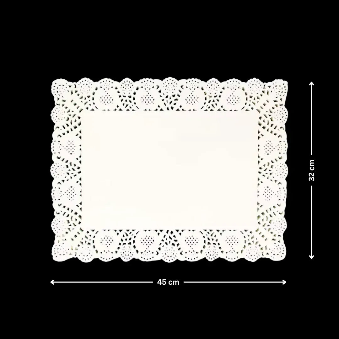 Paper Doilies | Rectangle Decorative Paper Doilies | Cake Liner Table Mats | 100 Pieces - Bakeyy.com - India - Paper Doilies | Rectangle Decorative Paper Doilies | Cake Liner Table Mats | 100 Pieces - 32x45 cm