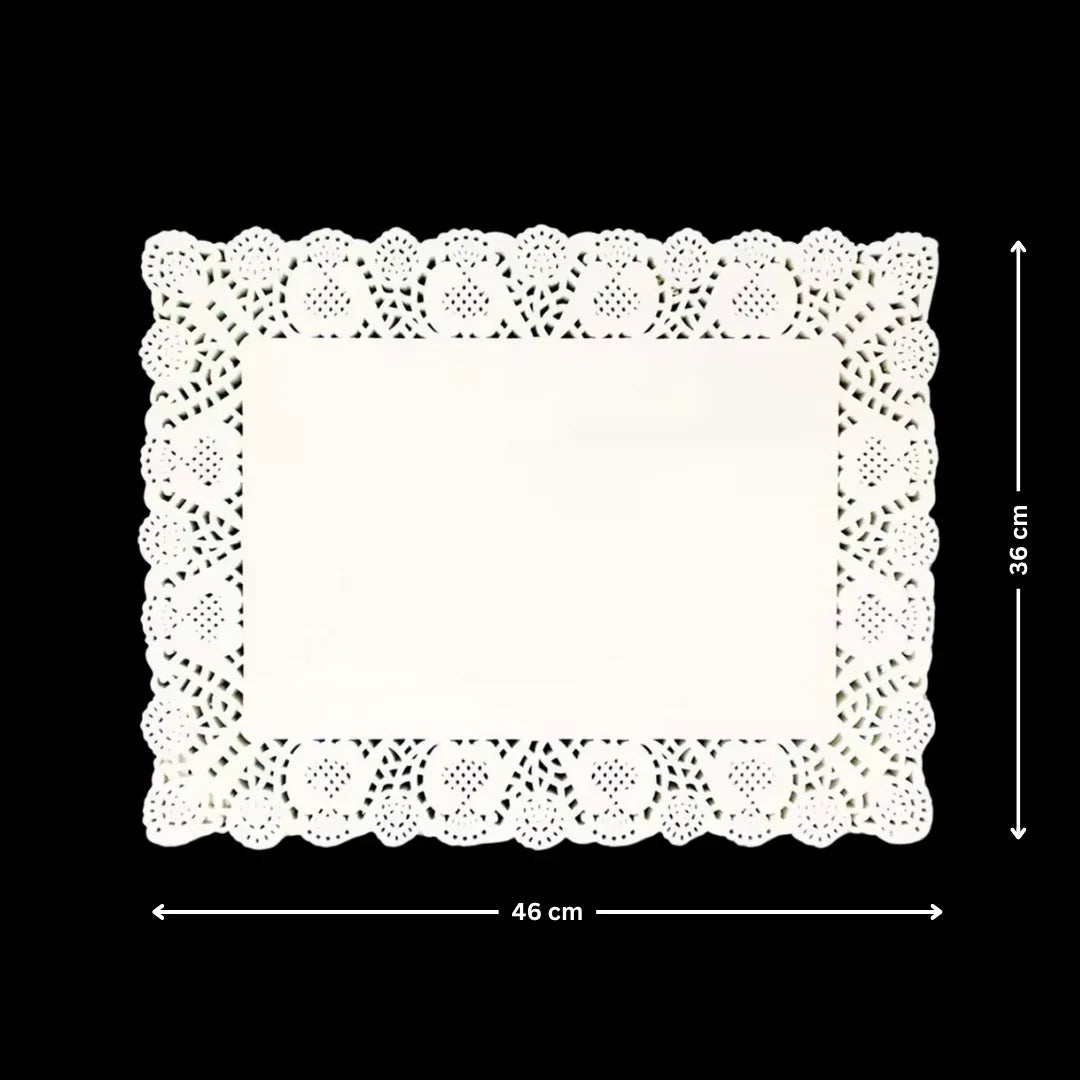Paper Doilies | Rectangle Decorative Paper Doilies | Cake Liner Table Mats | 100 Pieces - Bakeyy.com - India - Paper Doilies | Rectangle Decorative Paper Doilies | Cake Liner Table Mats | 100 Pieces - 36x46 cm