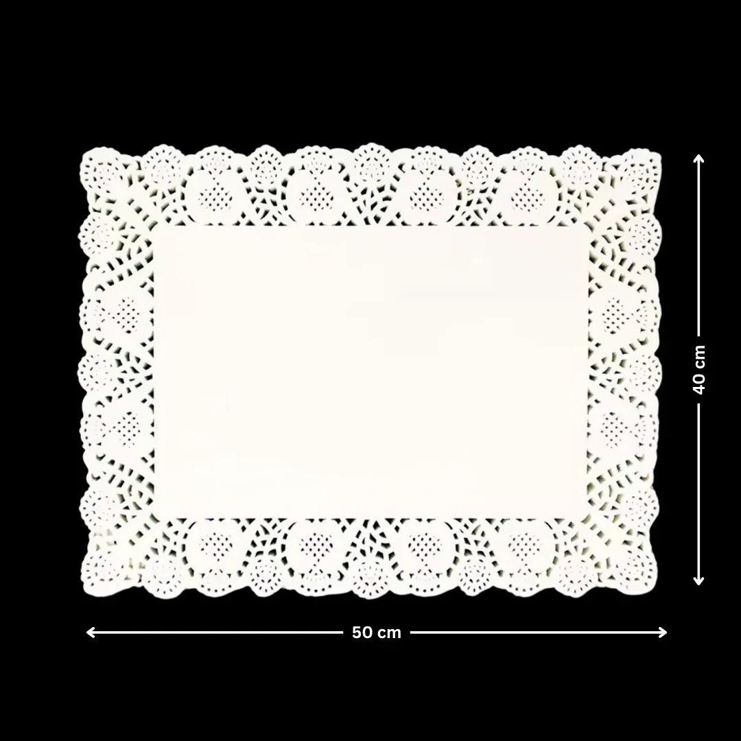Paper Doilies | Rectangle Decorative Paper Doilies | Cake Liner Table Mats | 100 Pieces - Bakeyy.com - India - Paper Doilies | Rectangle Decorative Paper Doilies | Cake Liner Table Mats | 100 Pieces - 40x50 cm