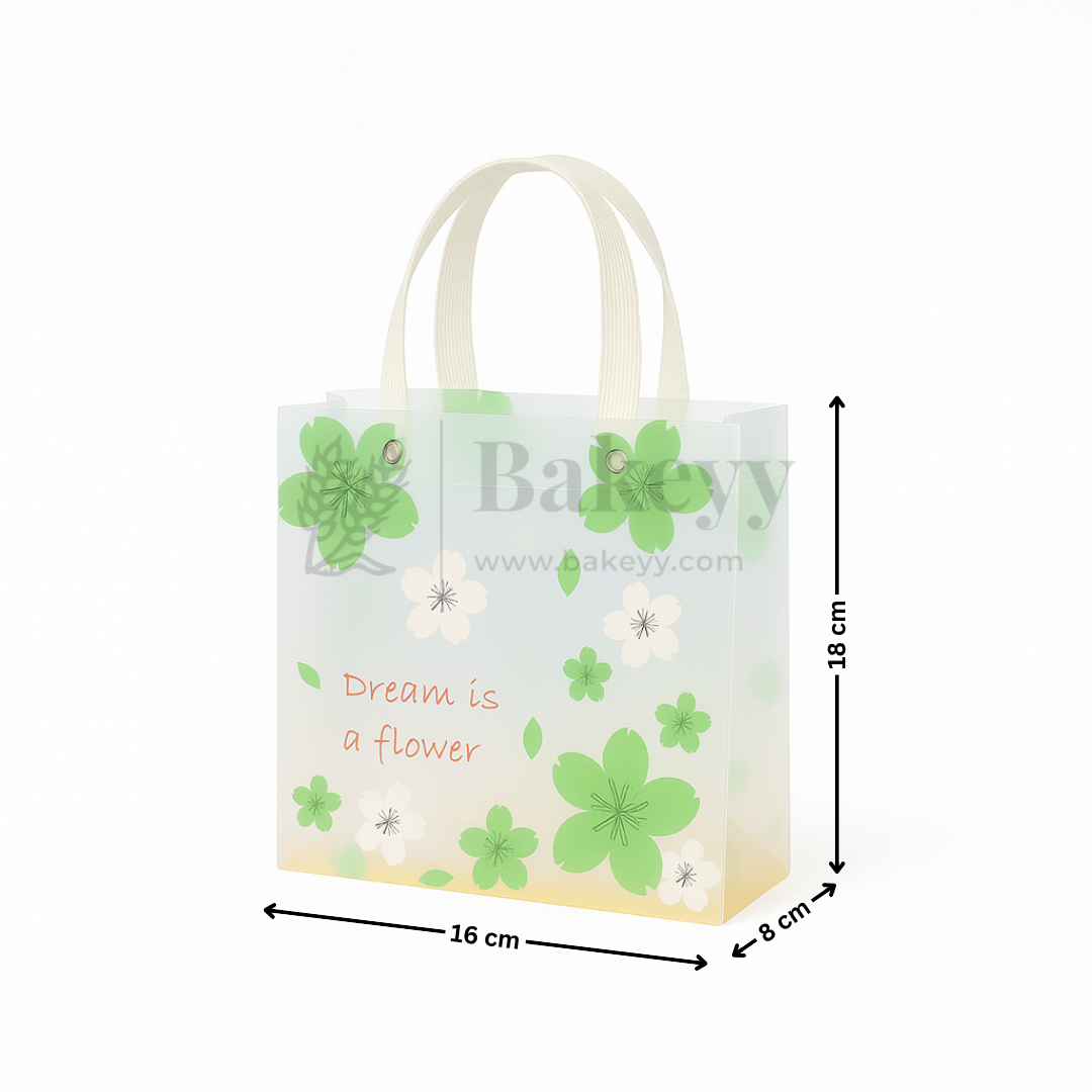 Dream Flower Frosted Transparent Gift Bags With Handle | Pack of 10