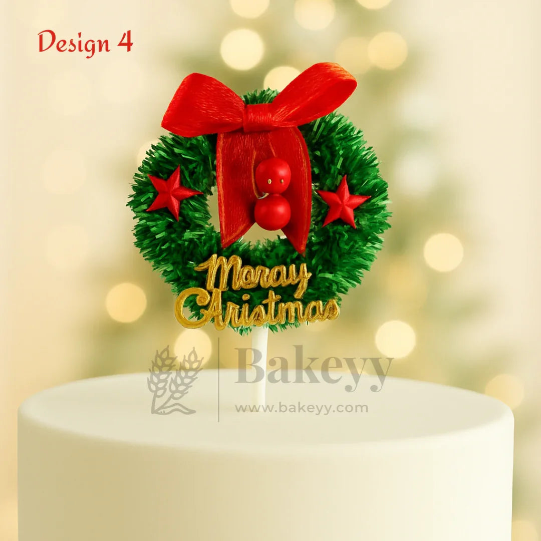 Christmas Wreath Cake Topper | Christmas Decor | Pack of 10 - Bakeyy.com - India - Christmas Wreath Cake Topper | Christmas Decor | Pack of 10 - Design 4