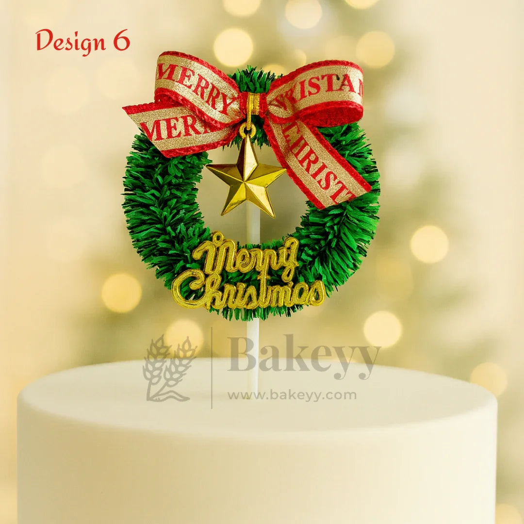 Christmas Wreath Cake Topper | Christmas Decor | Pack of 10 - Bakeyy.com - India - Christmas Wreath Cake Topper | Christmas Decor | Pack of 10 - Design 6