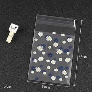 Daisy Flower Cellophane Bags | Blue and White | Clear Plastic Self Sealing Envelope Crystal Bag | Pack of 100 - Bakeyy.com - India - Daisy Flower Cellophane Bags | Blue and White | Clear Plastic Self Sealing Envelope Crystal Bag | Pack of 100 - 5x7