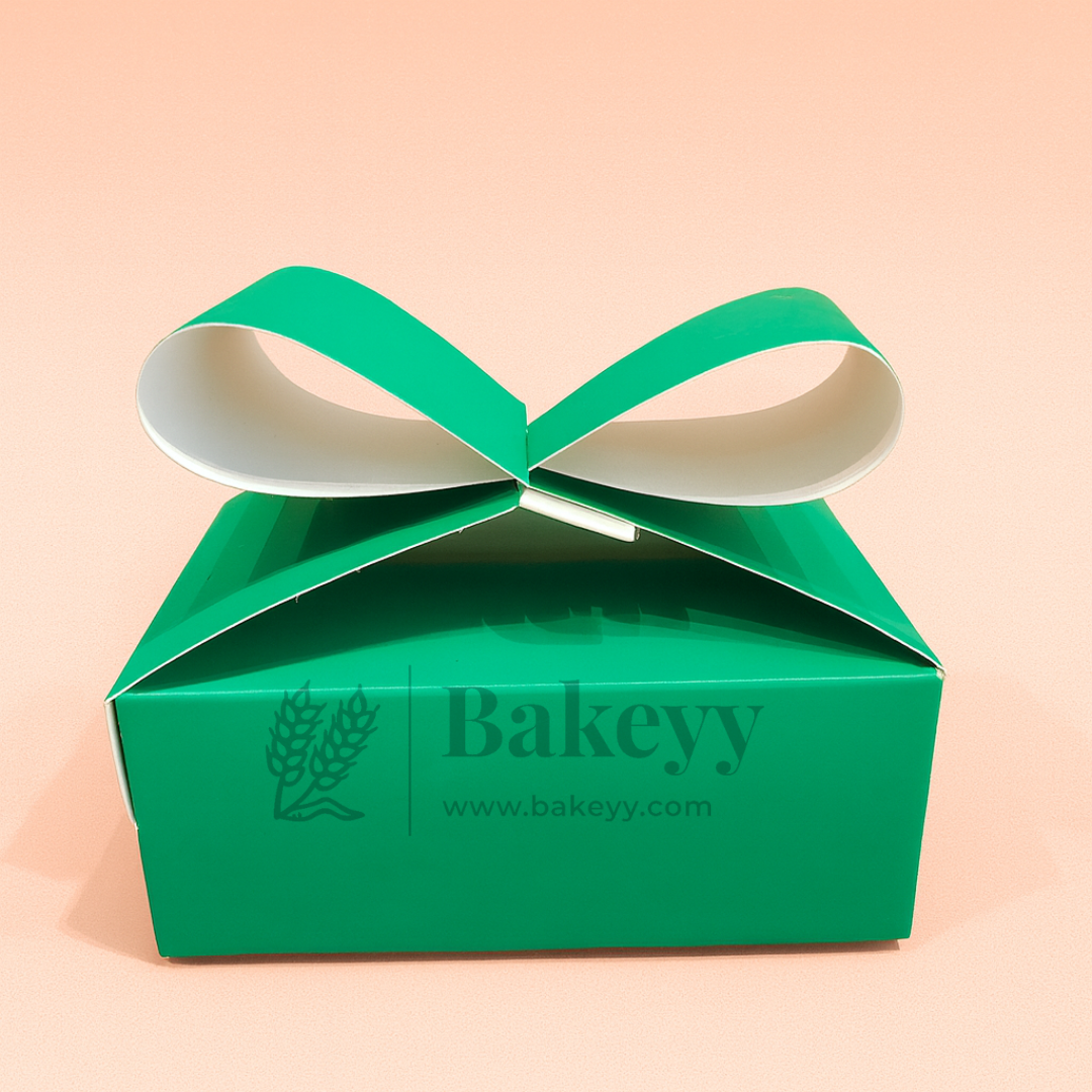 Ribbon Goodie Box | Bow Top Gift Box | Christmas Goodie Box | Pack of 10 - Bakeyy.com - India - Ribbon Goodie Box | Bow Top Gift Box | Christmas Goodie Box | Pack of 10 - Green