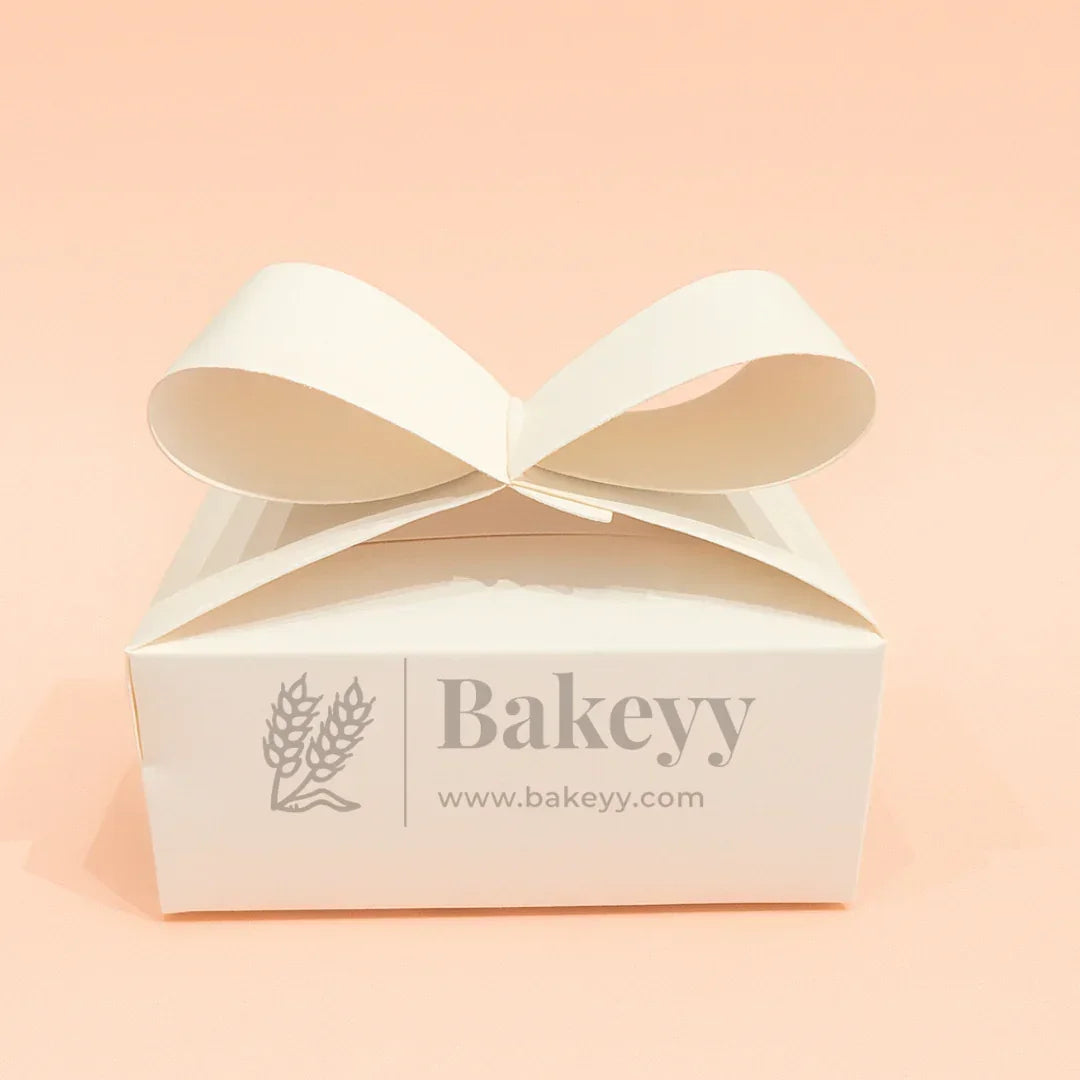 Ribbon Goodie Box | Bow Top Gift Box | Christmas Goodie Box | Pack of 10 - Bakeyy.com - India - Ribbon Goodie Box | Bow Top Gift Box | Christmas Goodie Box | Pack of 10 - White