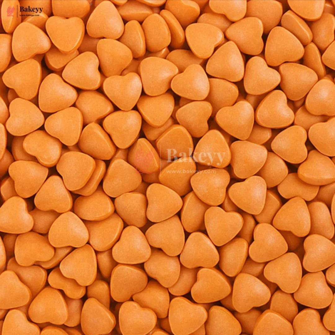 Heart-Shaped Sugar Confetti | Edible Cake & Dessert Decorations | Metallic Finish | 200 gm - Bakeyy.com - India - Heart-Shaped Sugar Confetti | Edible Cake & Dessert Decorations | Metallic Finish | 200 gm - Orange