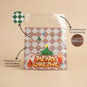 Christmas Theme Cellophane Bags | Self-Seal Treat Pockets | Pack of 100 - Bakeyy.com - India - Christmas Theme Cellophane Bags | Self-Seal Treat Pockets | Pack of 100 - Default Title 110.00