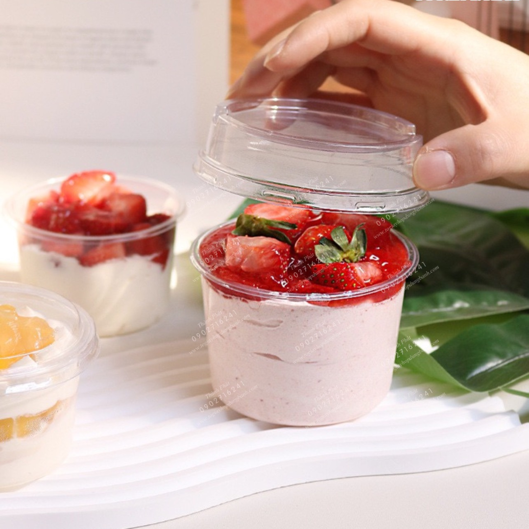 250 ML | Round Transparent Cup with Flat Lid | Dessert Containers | Pack of 50