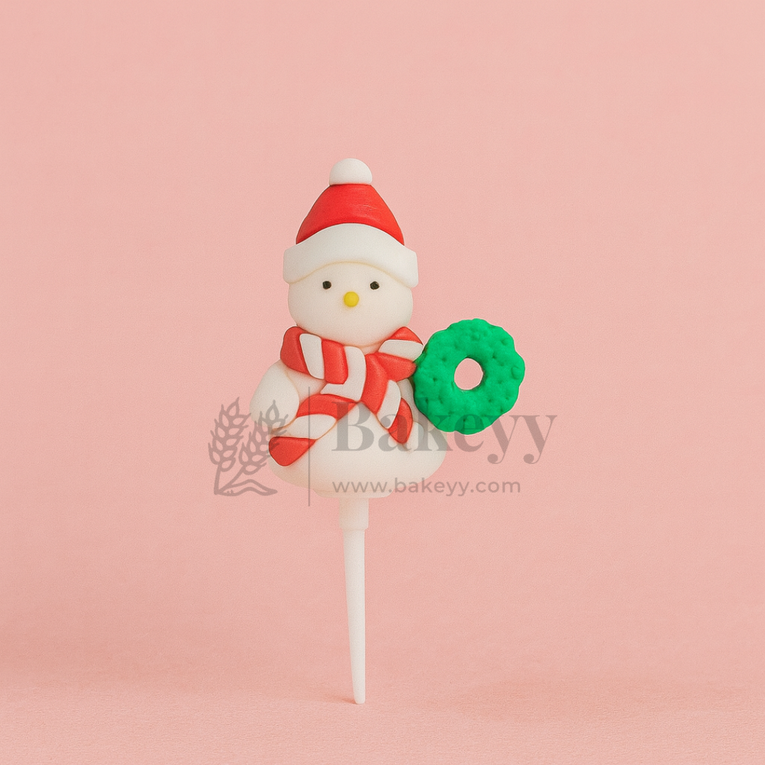 Snowman with Wreath Cake Topper | Christmas Miniature Figurines | Christmas Decor | Pack of 10