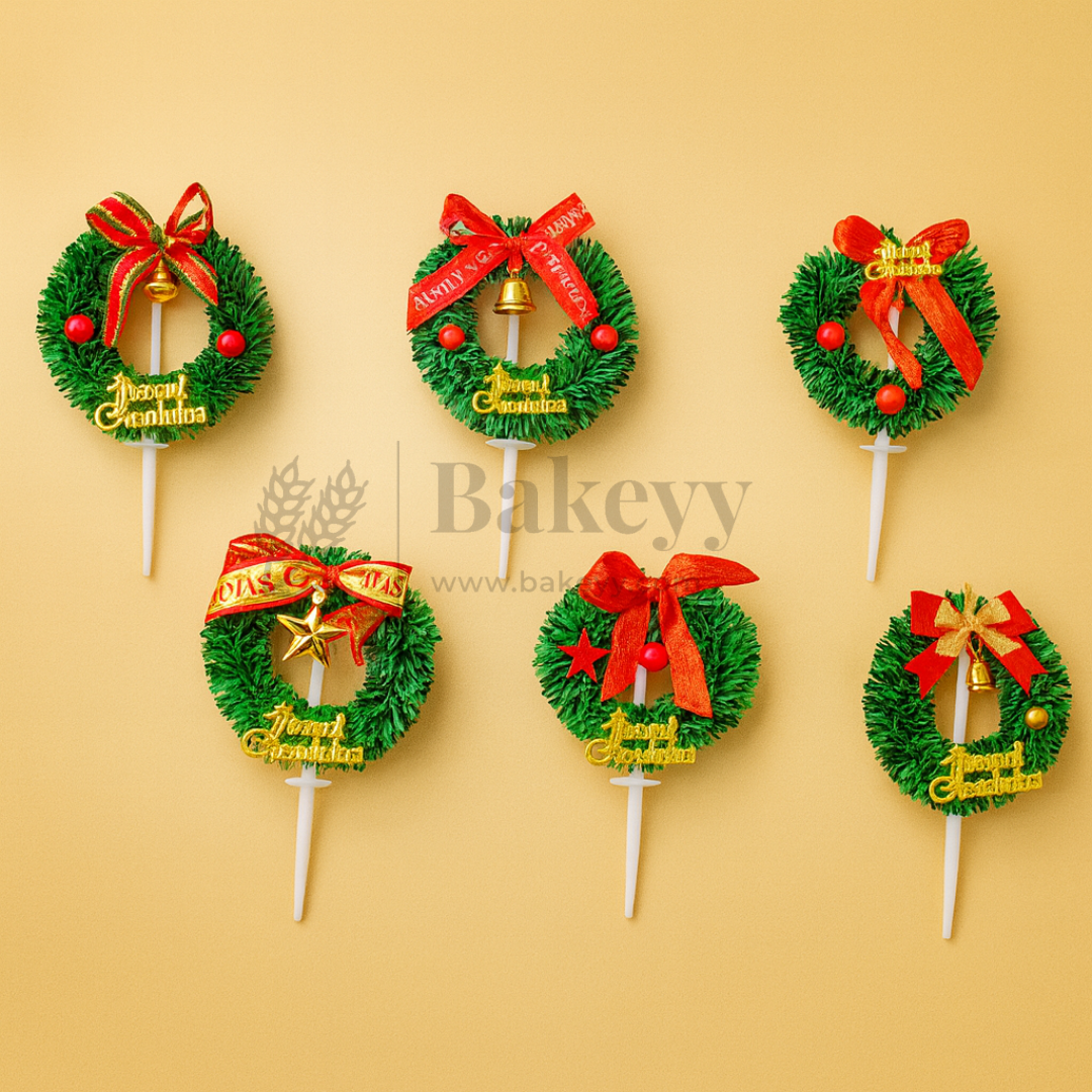 Christmas Wreath Cake Topper | Christmas Decor | Pack of 10