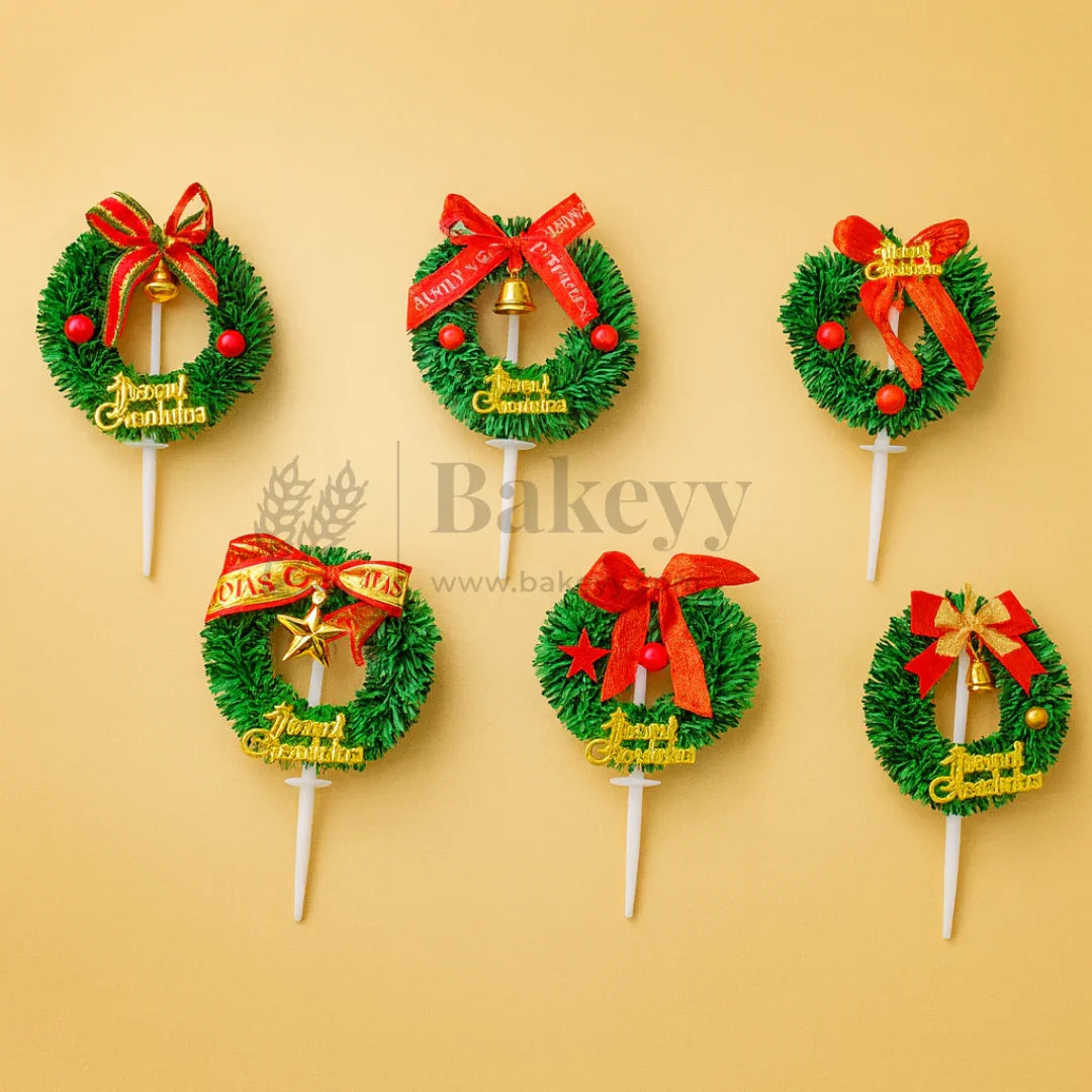 Christmas Wreath Cake Topper | Christmas Decor | Pack of 10 - Bakeyy.com - India - Christmas Wreath Cake Topper | Christmas Decor | Pack of 10 - Design 1