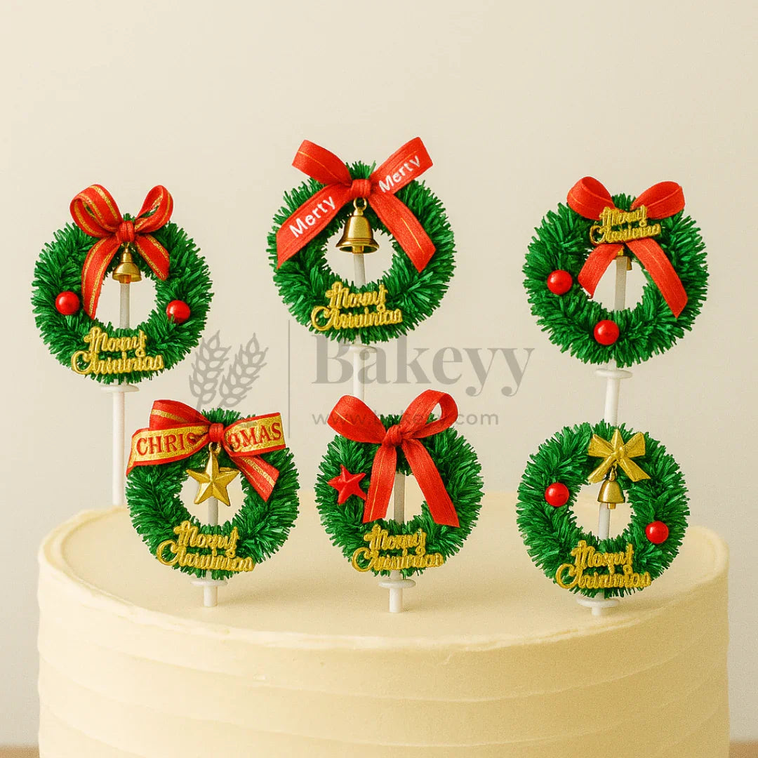 Christmas Wreath Cake Topper | Christmas Decor | Pack of 10 - Bakeyy.com - India - Christmas Wreath Cake Topper | Christmas Decor | Pack of 10 - Design 1