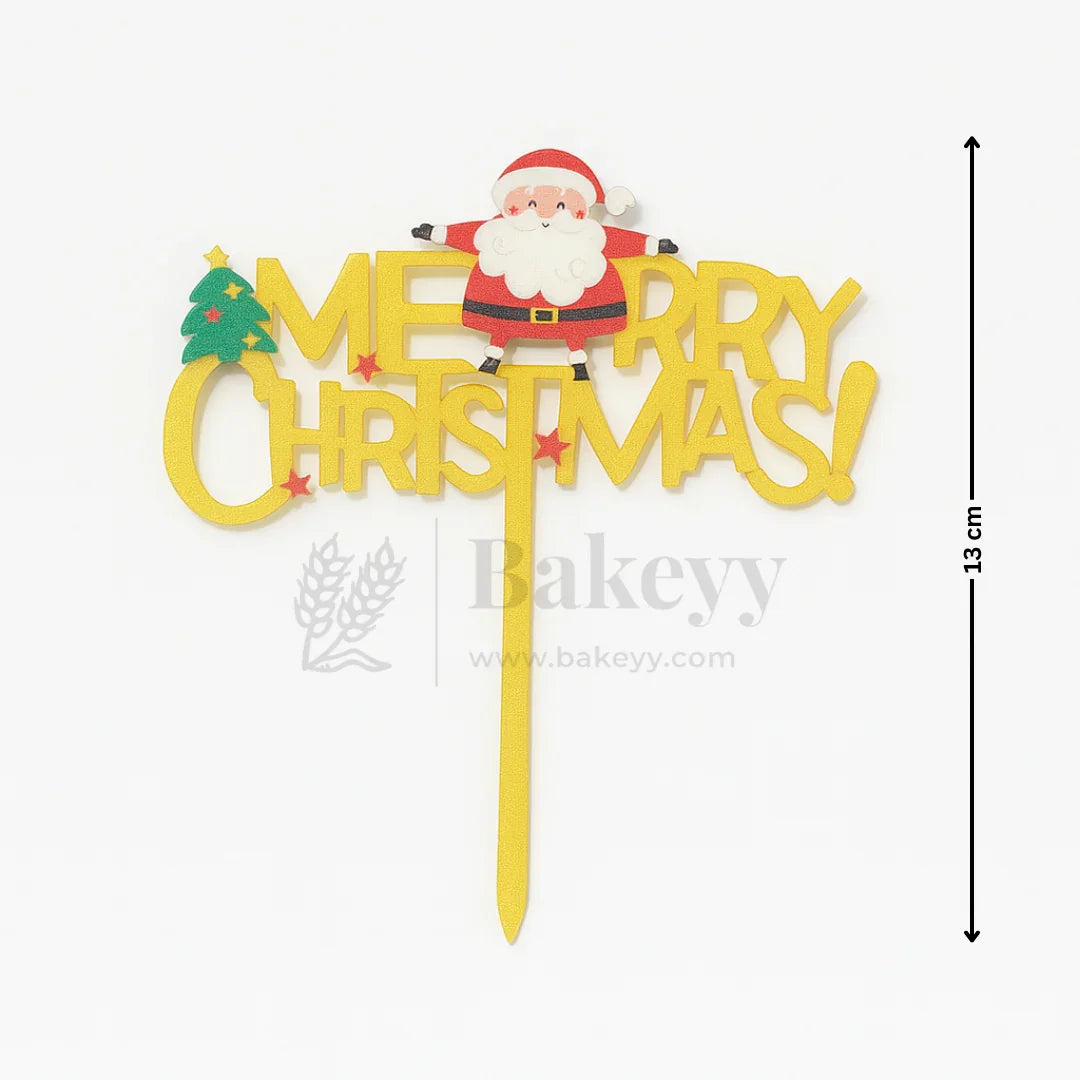 Merry Christmas with Santa and Tree Cake Topper | Golden Color | Christmas Decor | Pack of 5 - Bakeyy.com - India - Merry Christmas with Santa and Tree Cake Topper | Golden Color | Christmas Decor | Pack of 5 - Default Title