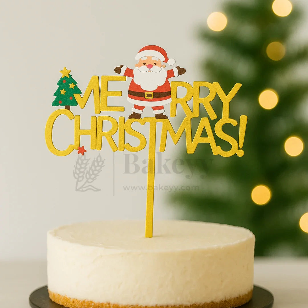 Merry Christmas with Santa and Tree Cake Topper | Golden Color | Christmas Decor | Pack of 5 - Bakeyy.com - India - Merry Christmas with Santa and Tree Cake Topper | Golden Color | Christmas Decor | Pack of 5 - Default Title