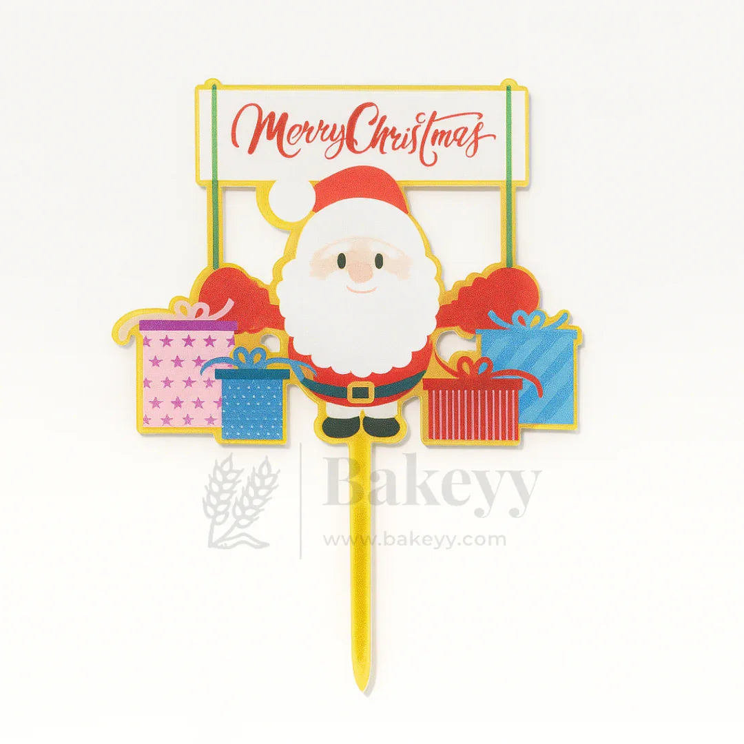 Merry Christmas with Santa & Gift Boxes Cake Topper | Christmas Decor | Pack of 5