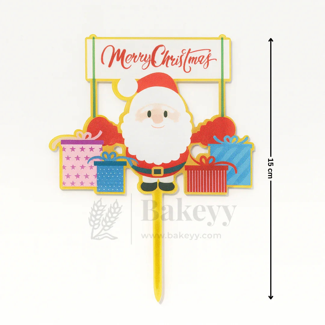 Merry Christmas with Santa & Gift Boxes Cake Topper | Christmas Decor | Pack of 5
