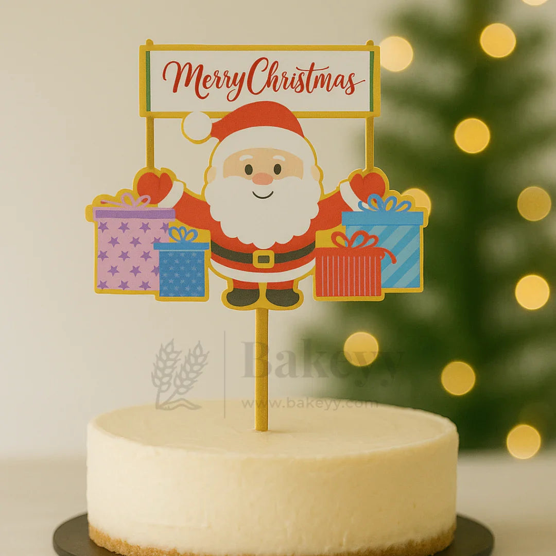 Merry Christmas with Santa & Gift Boxes Cake Topper | Christmas Decor | Pack of 5
