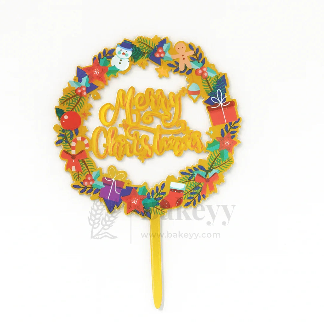 Merry Christmas Wreath Design Cake Topper | Christmas Decor | Pack of 5