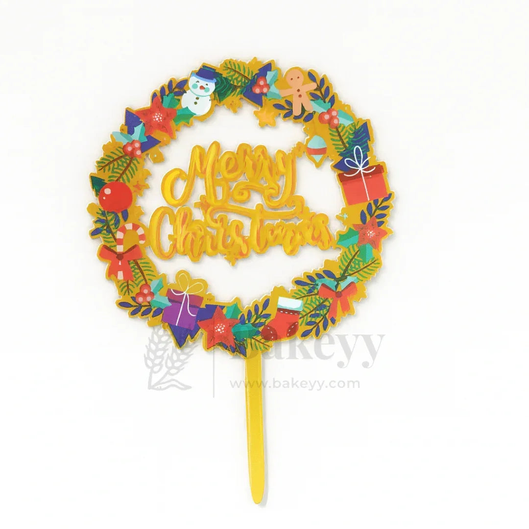 Merry Christmas Wreath Design Cake Topper | Christmas Decor | Pack of 5 - Bakeyy.com - India - Merry Christmas Wreath Design Cake Topper | Christmas Decor | Pack of 5 - Default Title