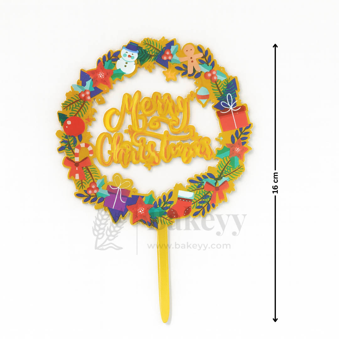 Merry Christmas Wreath Design Cake Topper | Christmas Decor | Pack of 5