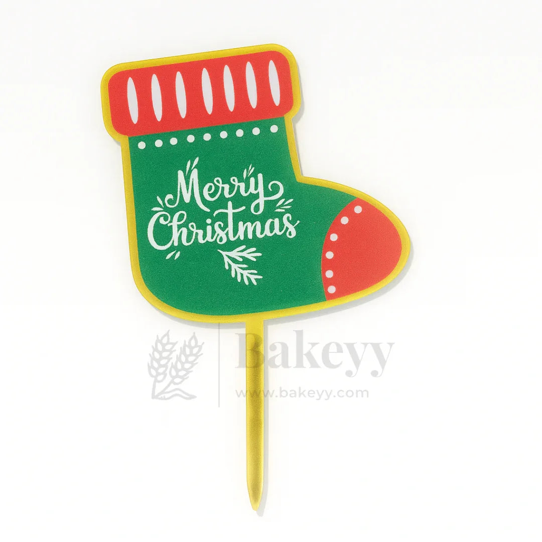 Merry Christmas Stocking Design Cake Topper | Christmas Decor | Pack of 5