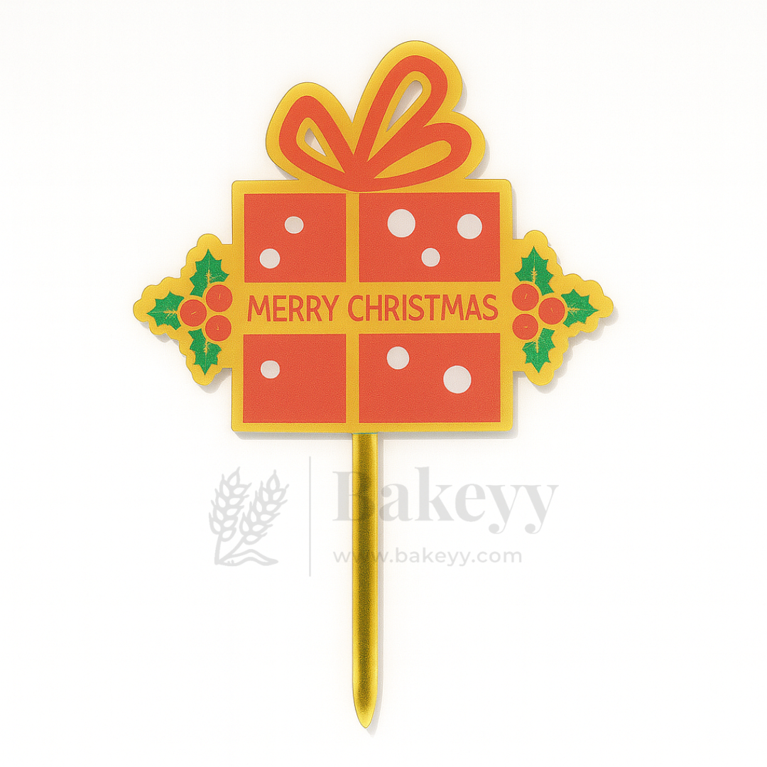 Merry Christmas Gift Box Design Cake Topper | Christmas Decor | Pack of 5