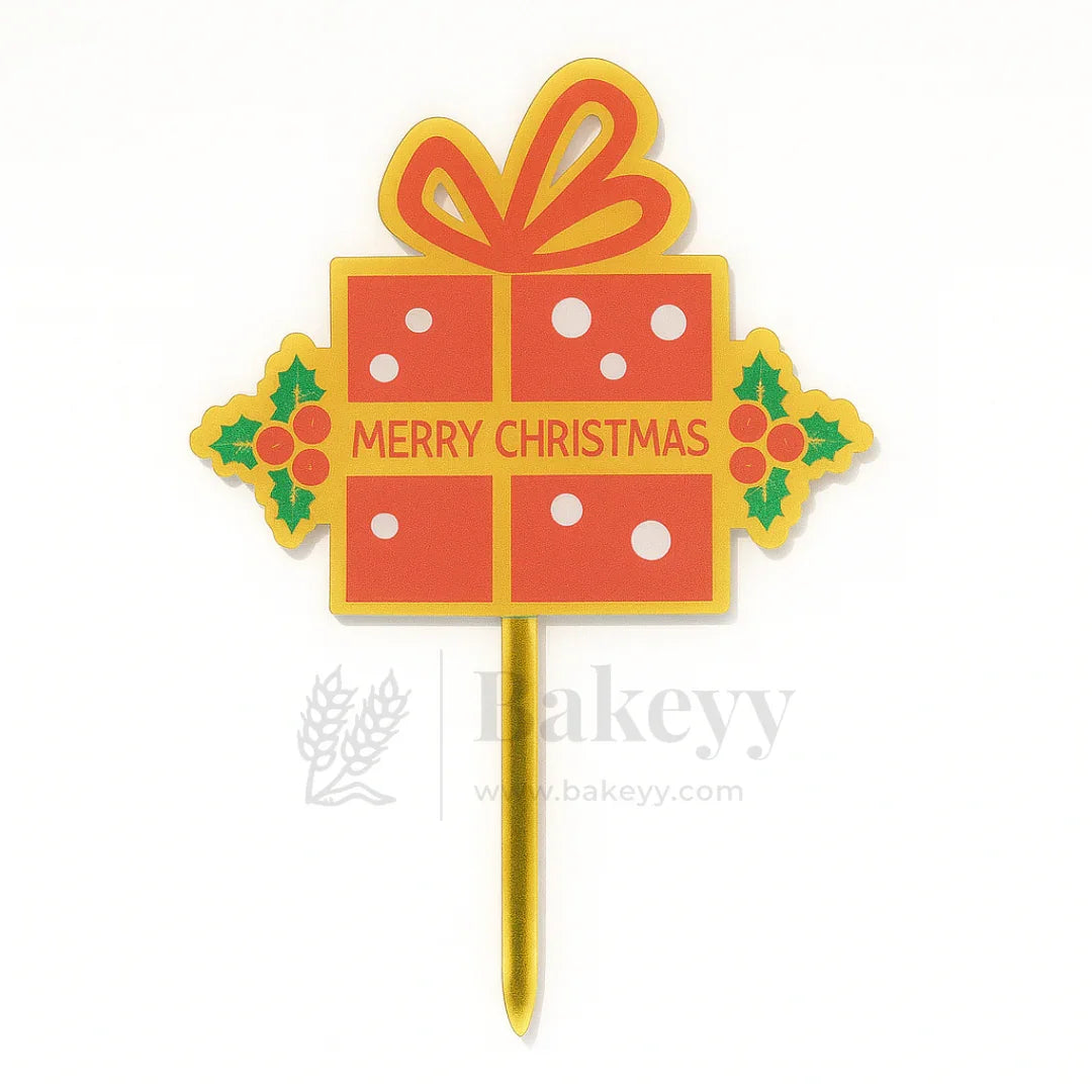 Merry Christmas Gift Box Design Cake Topper | Christmas Decor | Pack of 5
