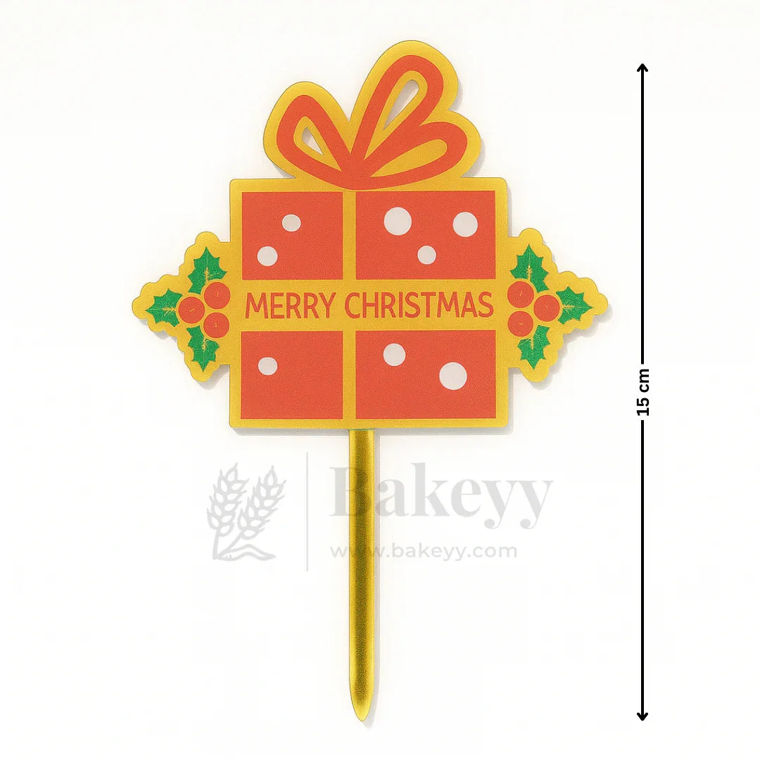 Merry Christmas Gift Box Design Cake Topper | Christmas Decor | Pack of 5