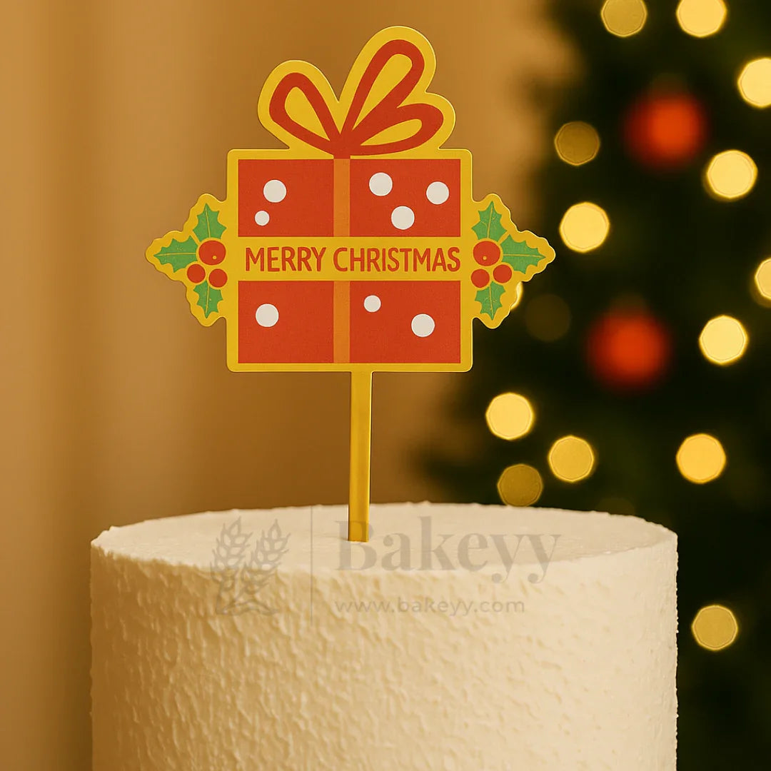 Merry Christmas Gift Box Design Cake Topper | Christmas Decor | Pack of 5
