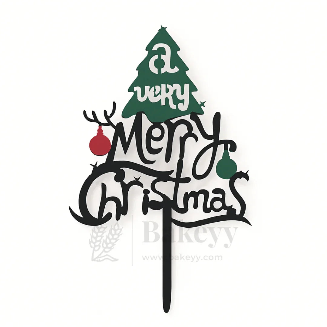 A Very Merry Christmas Design Cake Topper | Black Color | Christmas Decor | Pack of 5