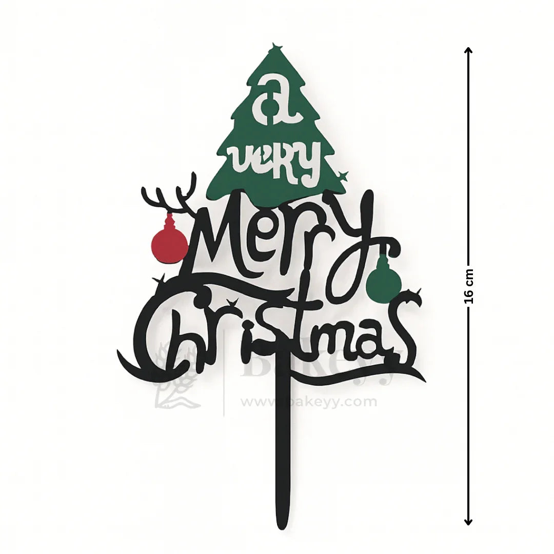 A Very Merry Christmas Design Cake Topper | Black Color | Christmas Decor | Pack of 5