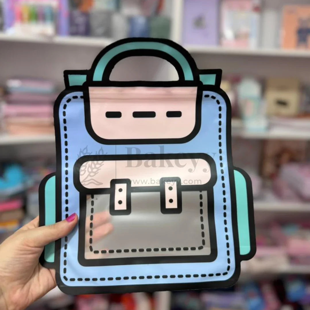 Cartoon Backpack Zip Lock Pouch | Blue | Treat Storge Bag for Birthday | Fancy Zip lock pouches | Pack of 50