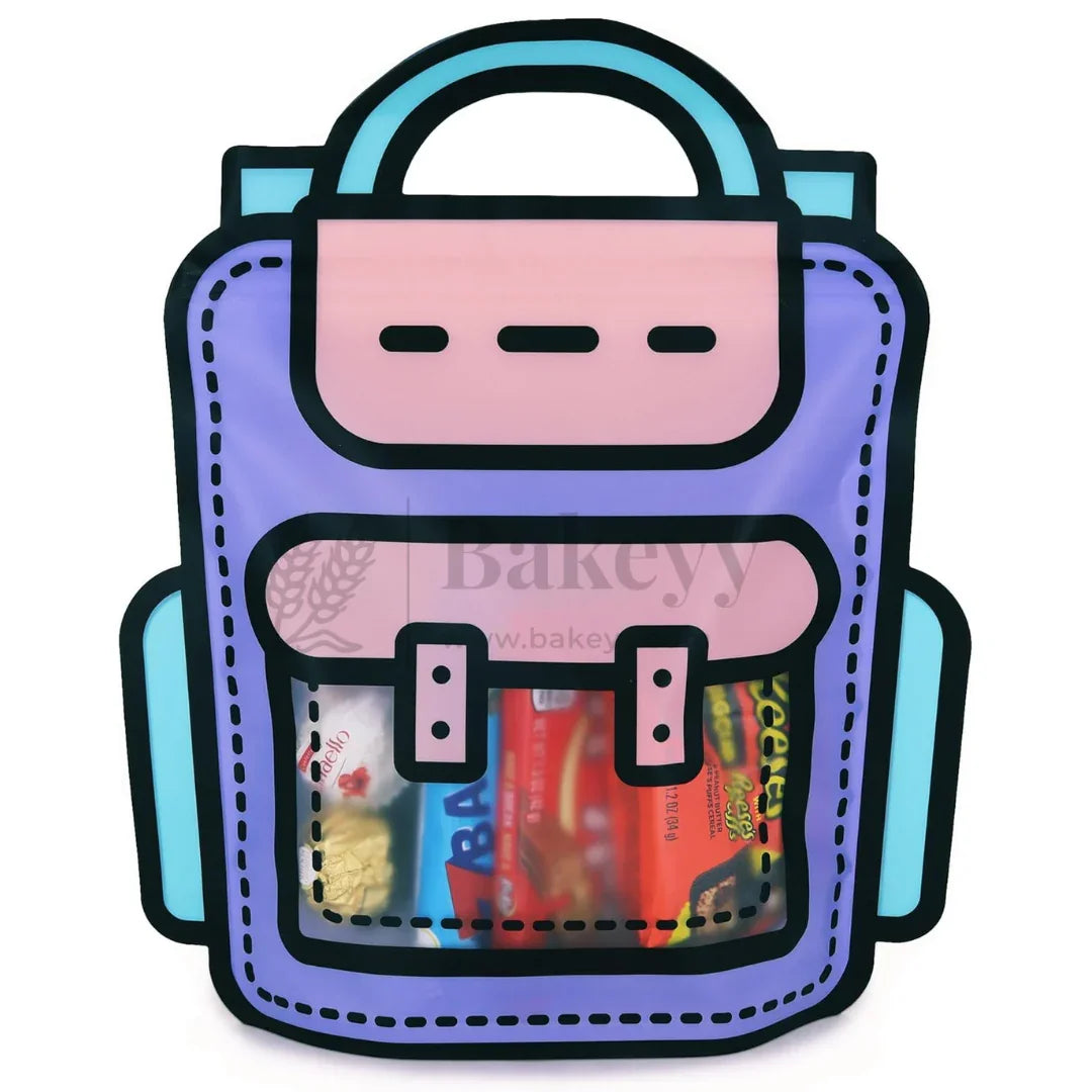 Cartoon Backpack Zip Lock Pouch | Blue | Treat Storge Bag for Birthday | Fancy Zip lock pouches | Pack of 50
