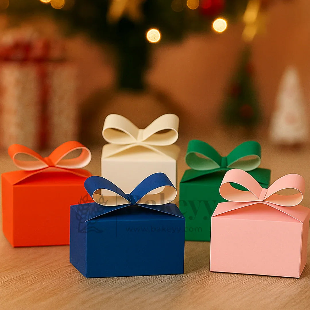 Ribbon Goodie Box | Bow Top Gift Box | Christmas Goodie Box | Pack of 10 - Bakeyy.com - India - Ribbon Goodie Box | Bow Top Gift Box | Christmas Goodie Box | Pack of 10 - Red
