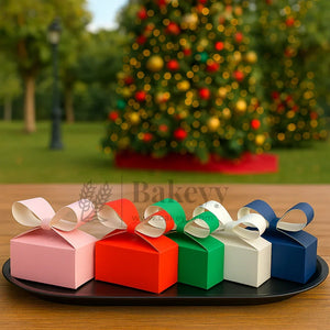 Ribbon Goodie Box | Bow Top Gift Box | Christmas Goodie Box | Pack of 10 - Bakeyy.com - India - Ribbon Goodie Box | Bow Top Gift Box | Christmas Goodie Box | Pack of 10 - Red