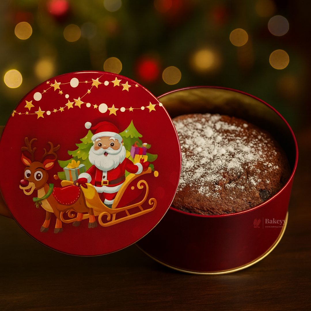 Christmas Gift Plum Cake Tin Box | Red Santa Print | 500 g | Pack of 6