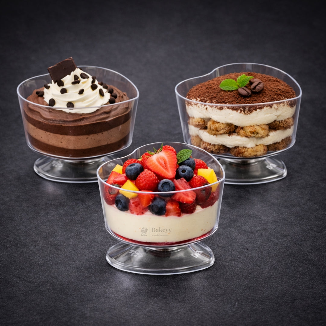 Heart-Shaped Clear Dessert Cup | D-54 | Transparent Plastic Dessert Bowl | Party & Event Serveware | Pack of 30