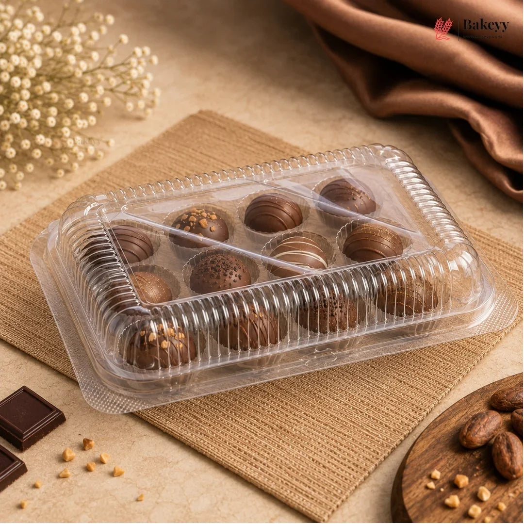 12 Cavity | Clear PET Chocolate Truffle Box with Hinged Lid | Pack of 25